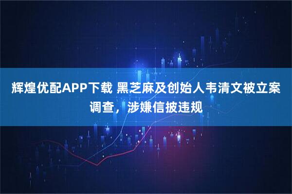 辉煌优配APP下载 黑芝麻及创始人韦清文被立案调查，涉嫌信披违规